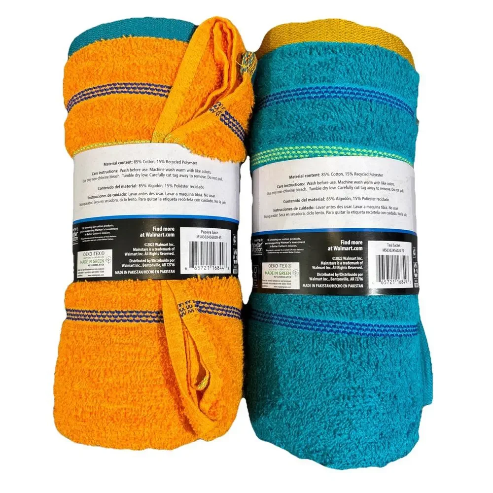 2 PACK Printed Beach Towels 84% Cotton Soft Papaya Juice Teal Sachet Hang Loop